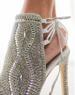 Delanie embellished open to high heeled sandals in silver