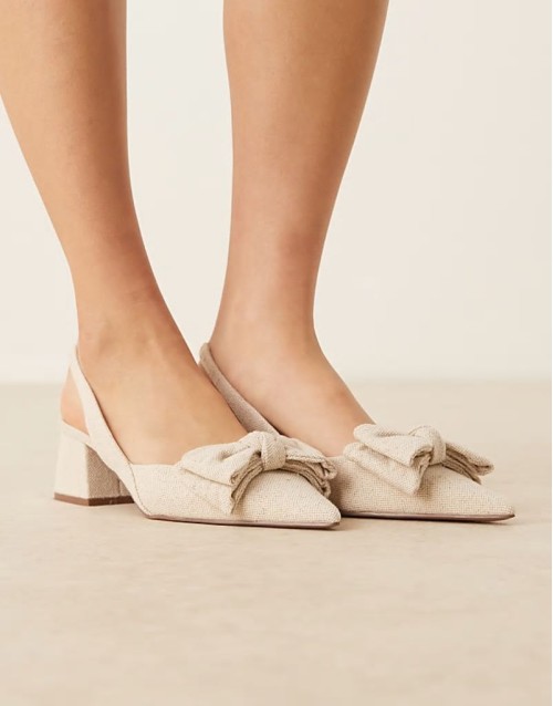 Symphony bow slingback mid block heeled shoes in natural