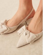 Symphony bow slingback mid block heeled shoes in natural