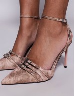 Playdate buckle detail high heeled shoes in pink denim
