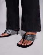 toe thong heeled sandal with diamante detail in black