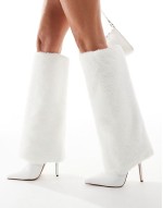 Simmi London Wide Fit Louie Foldover Fur knee boot in White