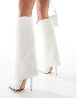 Simmi London Wide Fit Louie Foldover Fur knee boot in White