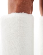 Simmi London Wide Fit Louie Foldover Fur knee boot in White