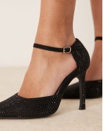 pointed high heeled court shoes in black embellished