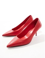 Snatched pointed mid heeled court shoes in red