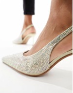 Simmi London Laela slingback heeled shoes in gold embellishment