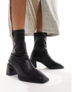 Wide Fit Rival smart mid-heel boots in black