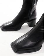Wide Fit Rival smart mid-heel boots in black