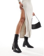 Wide Fit Rival smart mid-heel boots in black