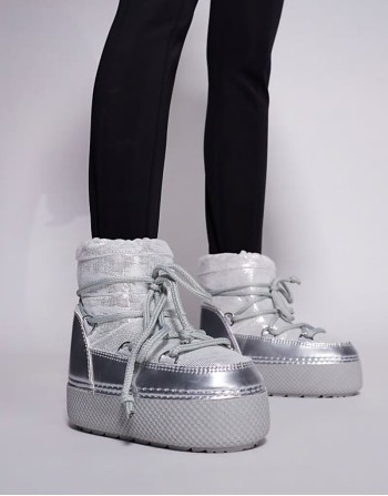 Lace Up Snow Boot in Silver
