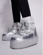Lace Up Snow Boot in Silver