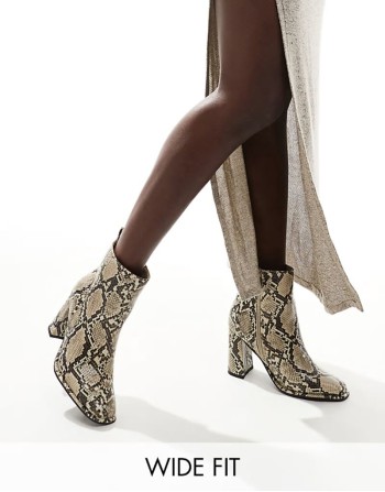 Maddie wide fit block heel ankle boots in snake