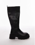Wide Fit Riya knee high chunky books in black