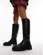 Wide Fit Riya knee high chunky books in black
