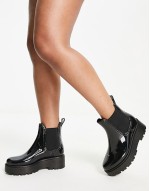 Wide Fit Gadget chunky chelsea rain boots in black