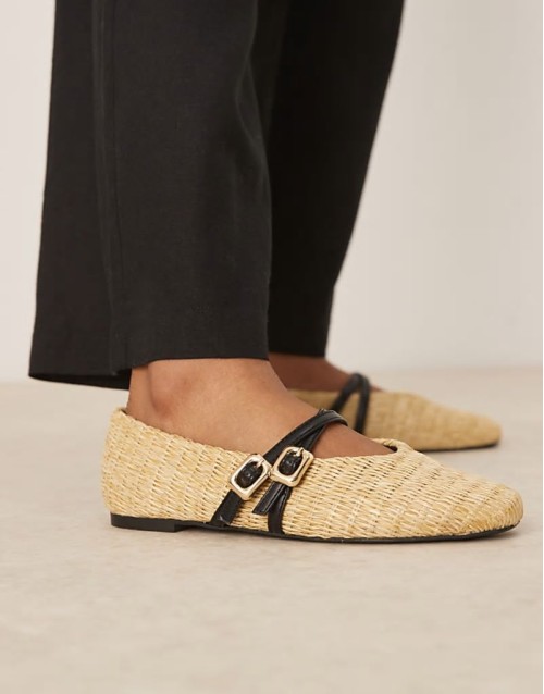 Landon double strap mary jane ballets in natural weave