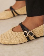 Landon double strap mary jane ballets in natural weave