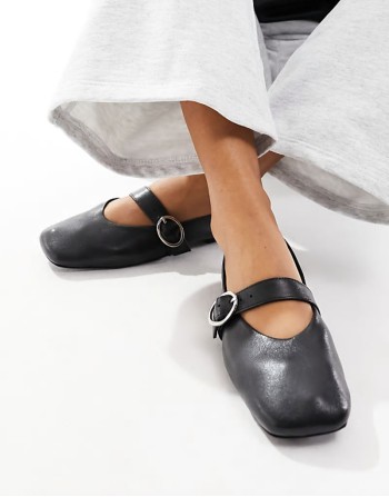 Luxe Premium Leather Mary Jane ballet in Black