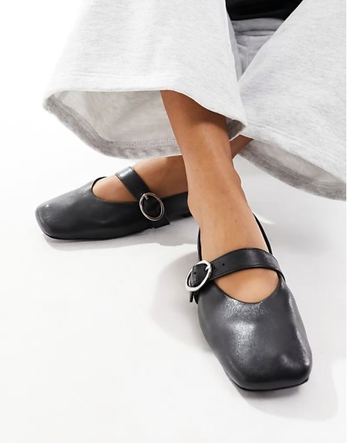 Luxe Premium Leather Mary Jane ballet in Black