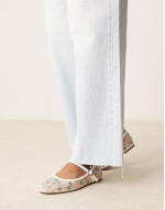 mary jane ballet flats in white mesh with floral embroidery