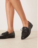 Nico boat loafers with bow in black