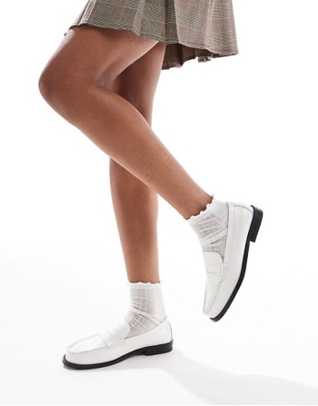 Lillian penny loafers in white crinkle leather
