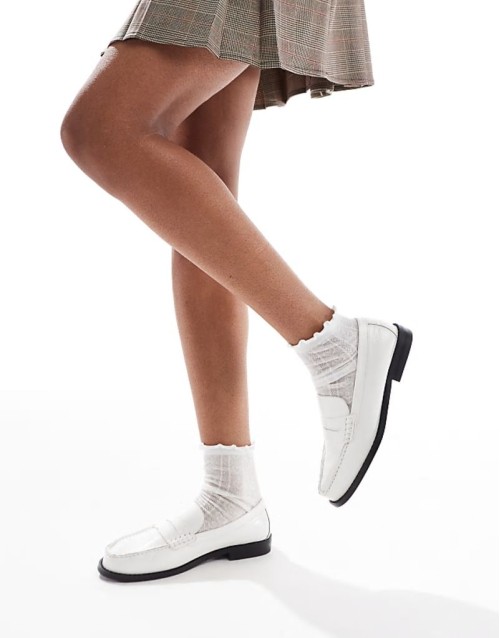 Lillian penny loafers in white crinkle leather