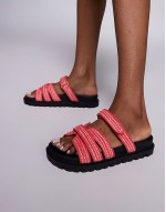 Simmi London Adelle strappy flat sandals in raffia coral