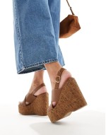 Valentina cross strap cork wedge heeled sandals in tan