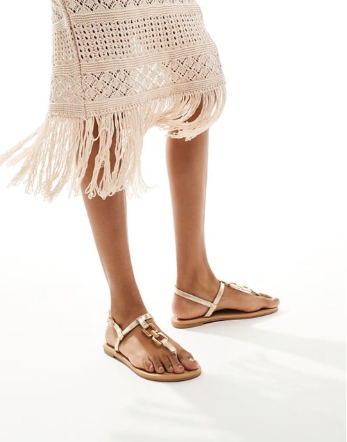 Fortune hardware flat sandal in gold