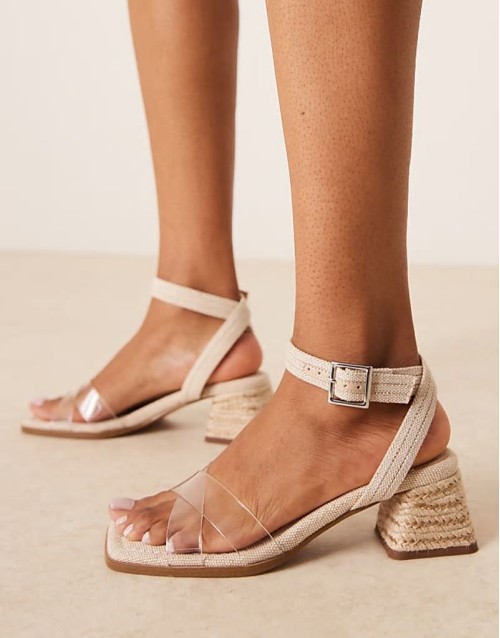 Hopefully block heeled mid sandals in clear and natural