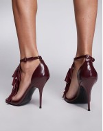 Night Shade premium leather tassel detail heeled sandals in burgundy