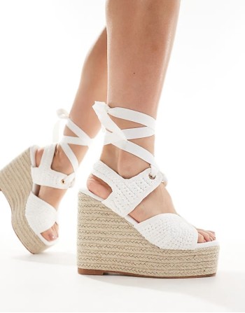 Solstice heeled espadrille with woven straps in white